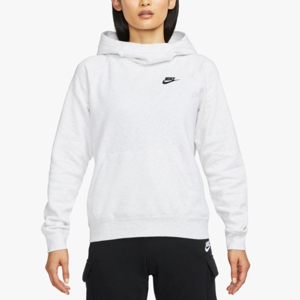 NIKE Essential Funnel-Neck Fleece Sweatshirt Standard Fit Heather Grey Womens M